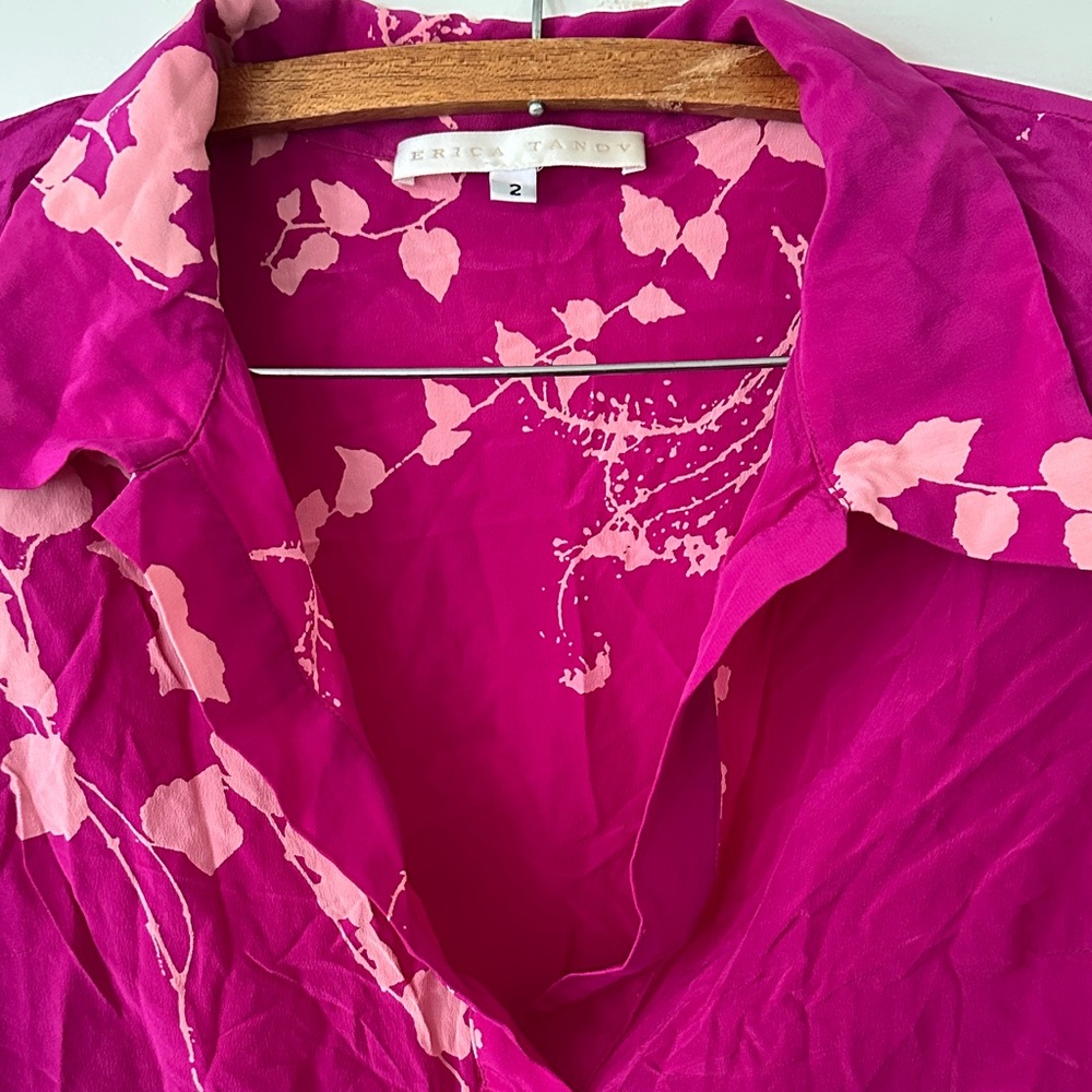 Erica Tanov silk Fuchsia natural dye Floral Women's Blouse 2 - Picture 3 of 6